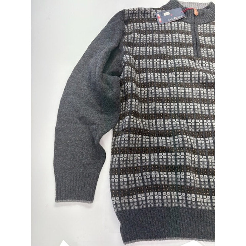 Casa Moda Knitted Striped Quarter Zip Sweater Wool Blend Gray Mens Size L