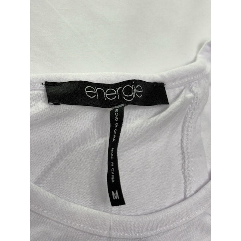 Energie Tee Top Surplice-Back Striped Graphic Front White Womens Size M