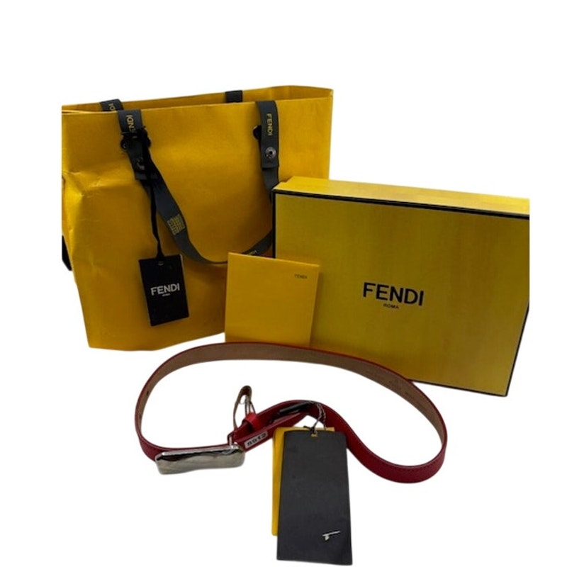 FENDI Cintura Mini Solitaire Nappa Rosso Red Palladio Leather Belt Size 85