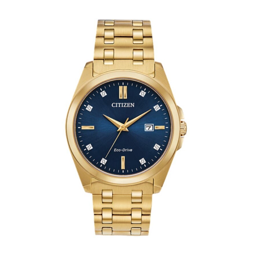 Citizen Corso Eco-Drive Wrist Watch Gold Stainless Steel Blue Dial Mens OS