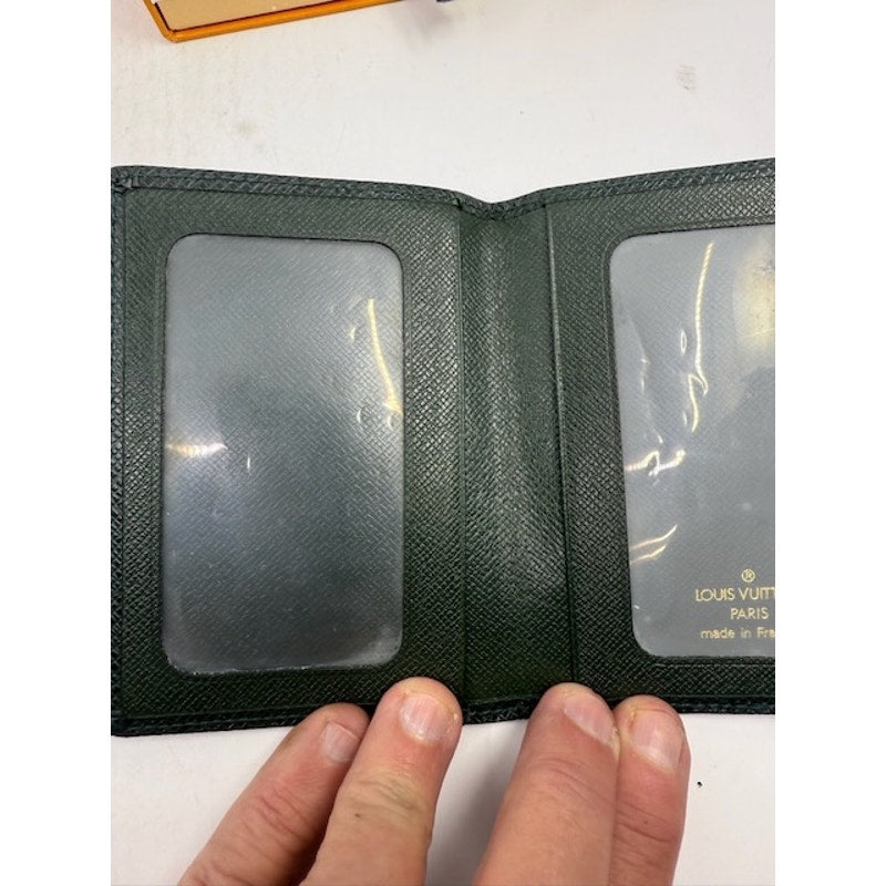 Louis Vuitton Taiga Leather Bifold Pass ID Card Holder Dark Green In Box
