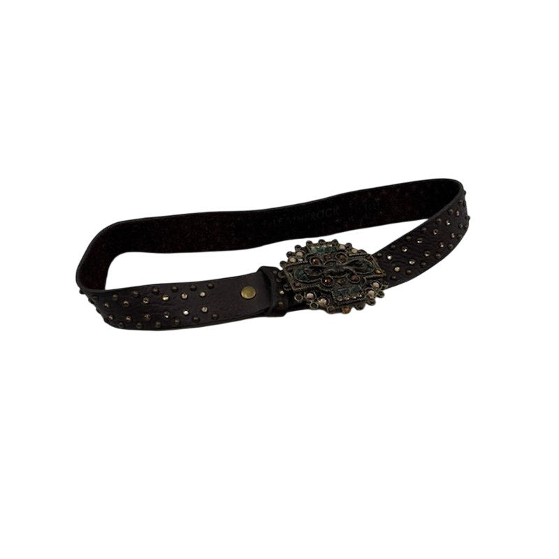 Leatherock Belt Studded Leather Crystal Buckle Western Boho Brown Womens Size L