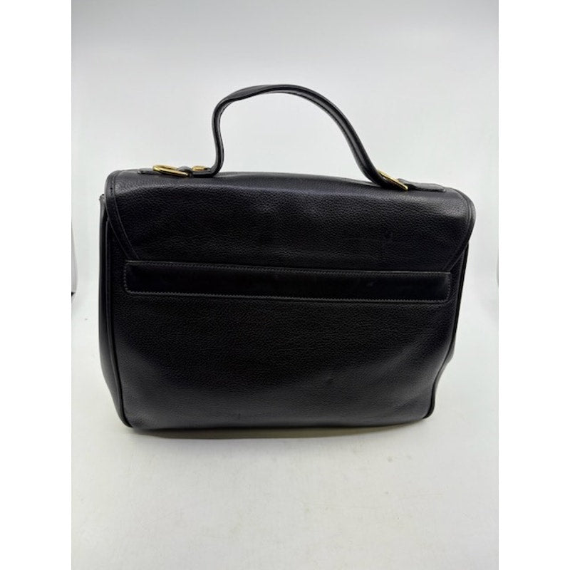 Gucci Vintage Leather Top Handle Satchel Turn Lock Handbag Classic Italy Black