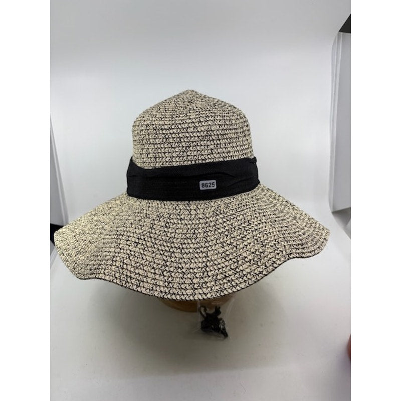 BC25 Straw Wide Brim Sun Hat Ribbon Floppy Summer Cap Beige Black Womens OS