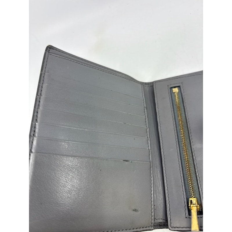 Celine Leather Medium Strap Wallet Card Organizer Snap Closure Gray Womens