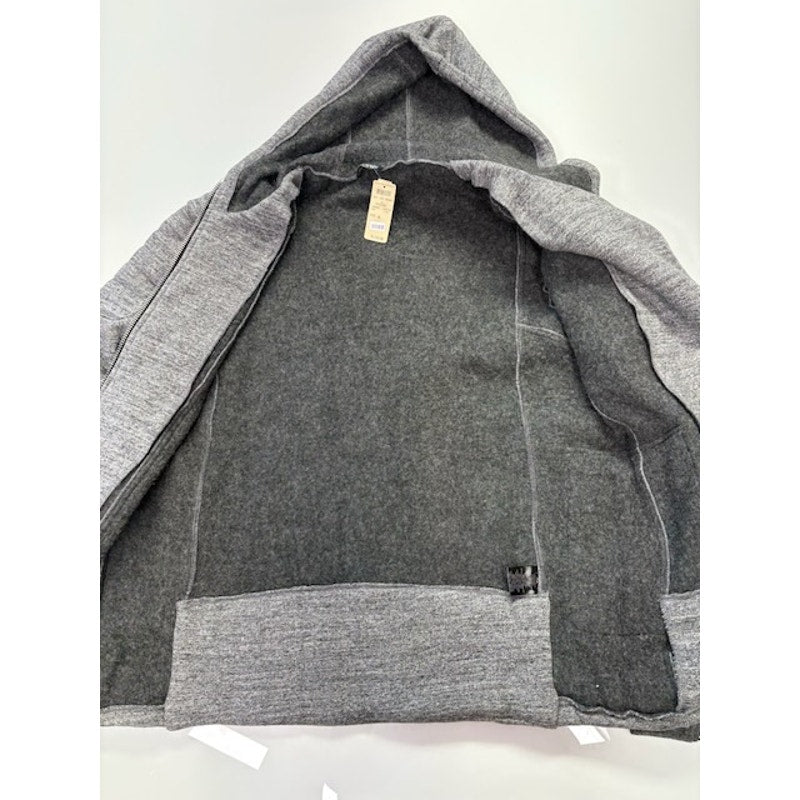Balmain Quilted Biker Hoodie Two-Way Zip Flap Pockets Gray Mens Size XL