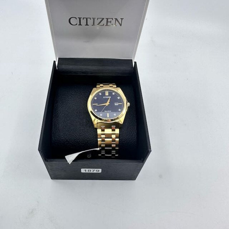 Citizen Corso Eco-Drive Wrist Watch Gold Stainless Steel Blue Dial Mens OS