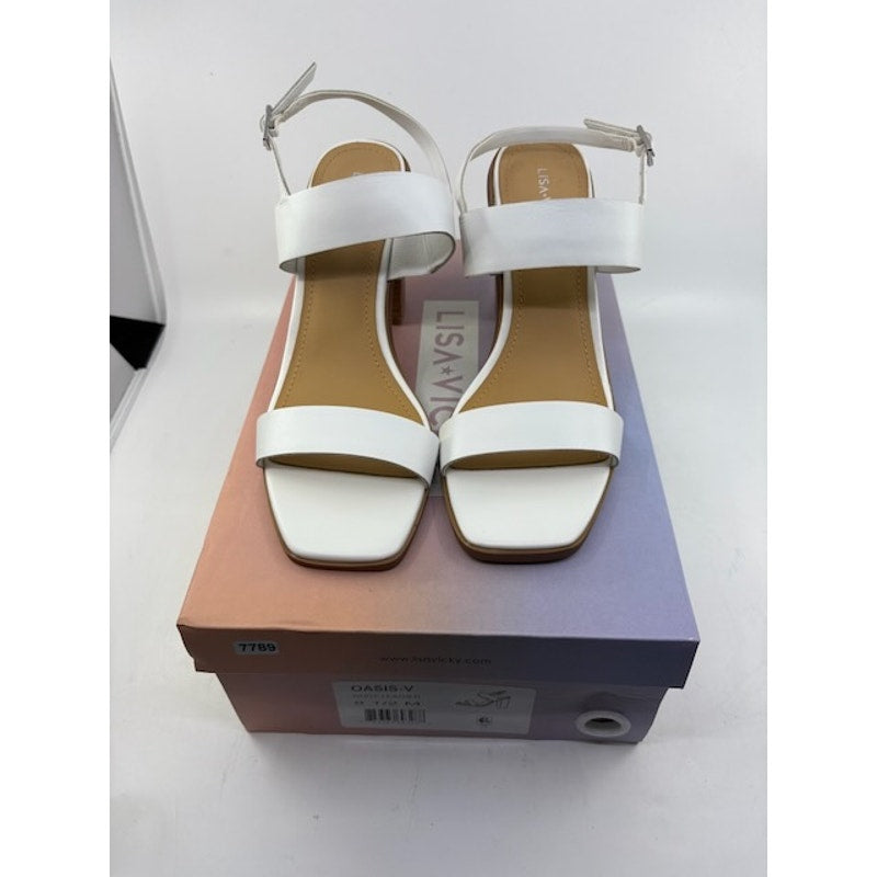 Lisa Vicky Oasis-V Leather Block Heel Sandals Ankle Strap White Womens 8.5
