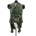 Patricia Nash Floral Scarf Lightweight Viscose Fringe Wrap Green Blue Brown