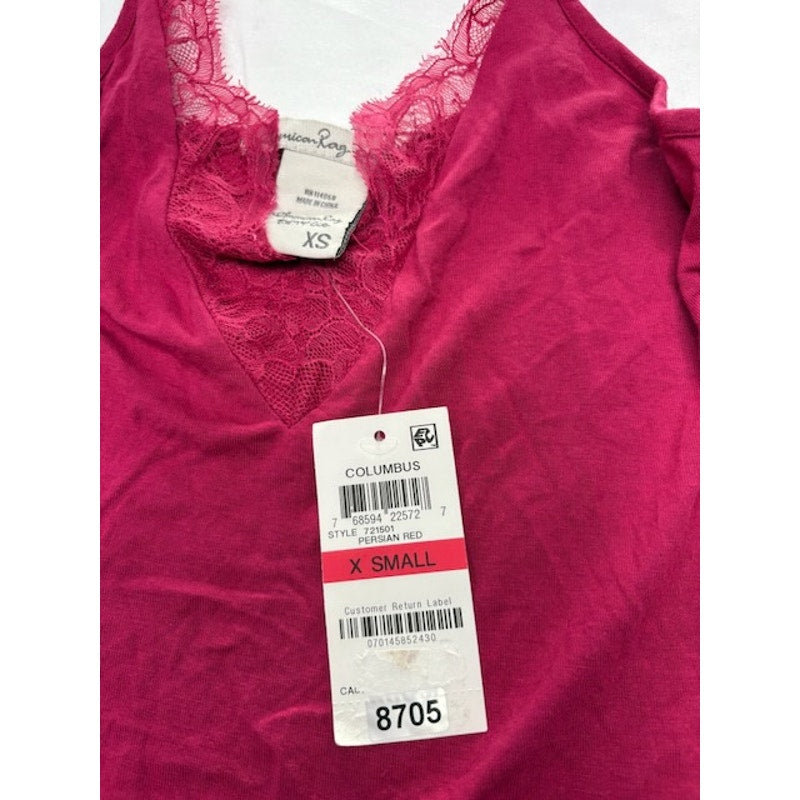 American Rag Cie Lace Trim V-Neck Bodysuit Persian Red Womens Juniors Sz XS
