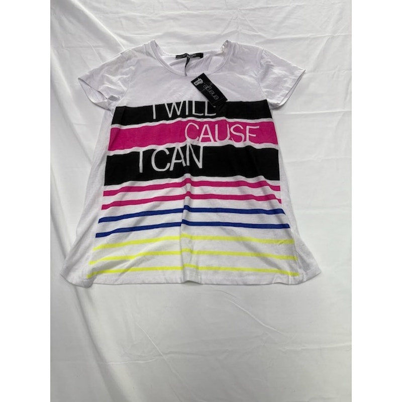 Energie Tee Top Surplice-Back Striped Graphic Front White Womens Size XS