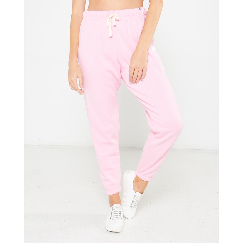 Hurley Lost Horizons Fleece Jogger Pants High-Rise Palm Tree Pink Womens Size S