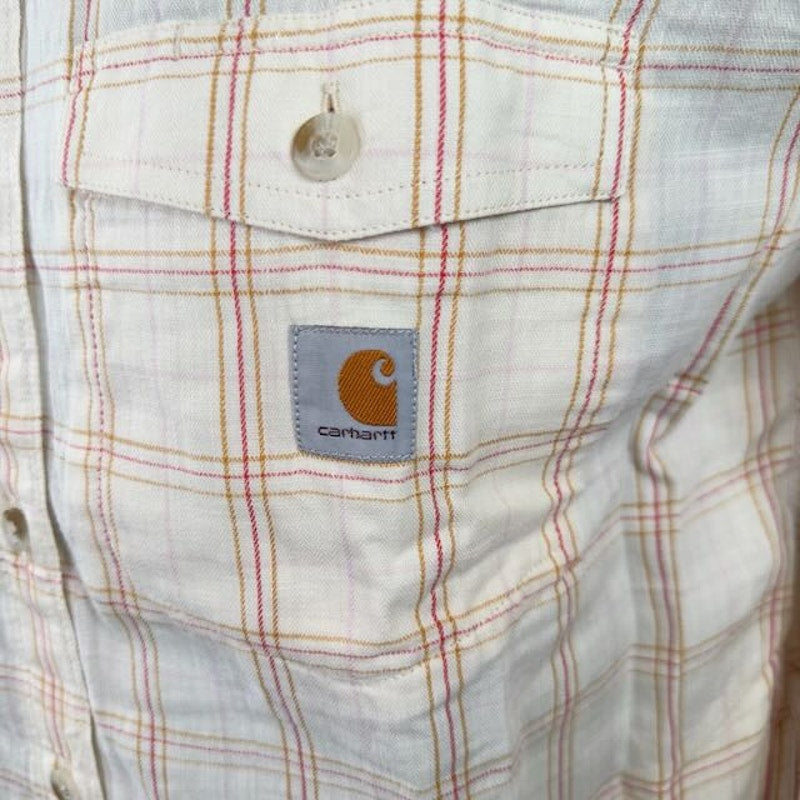 Carhartt Loose Fit Lightweight Button Down Shirt Plaid Natural Womens Size M