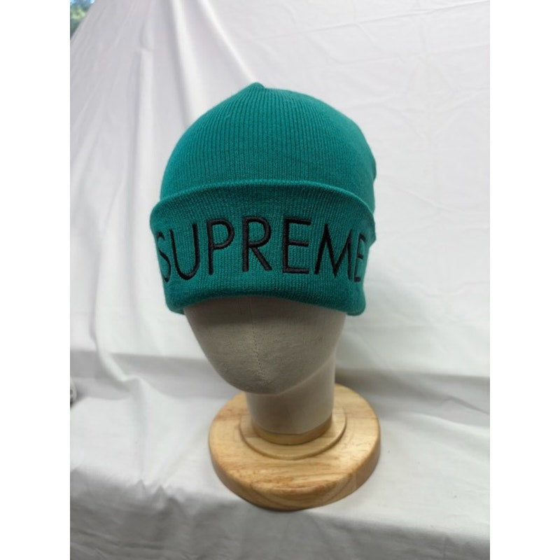 Supreme Big Logo Beanie Acrylic Knit Cuffed Winter Hat Teal Green Unisex OS