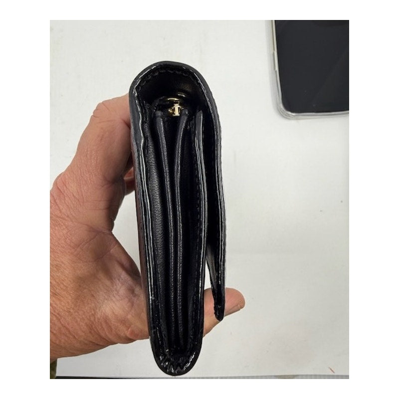 Versace Bifold Clutch Long Wallet Snap Closure Patent Leather Black Womens