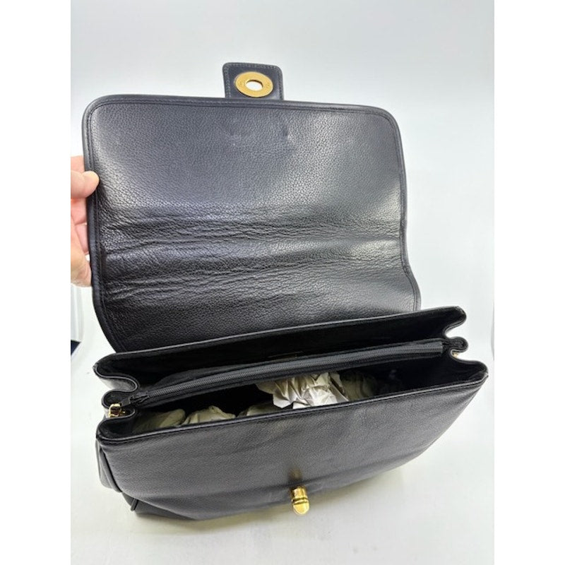 Gucci Vintage Leather Top Handle Satchel Turn Lock Handbag Classic Italy Black