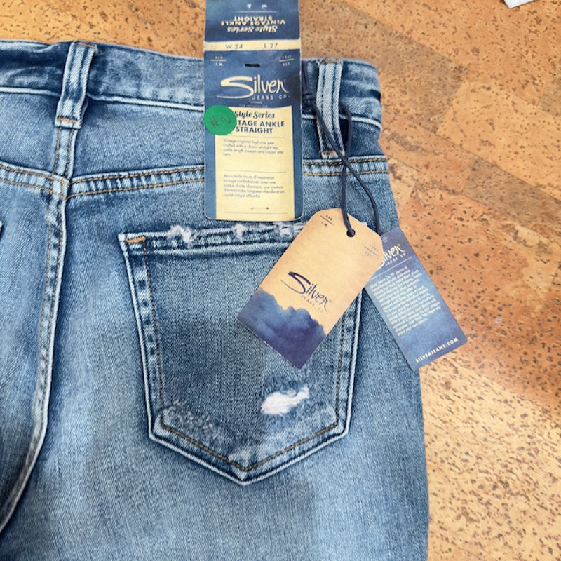 Silver Jeans Vintage High Rise Ankle Straight Jeans Medium Indigo Womens 24