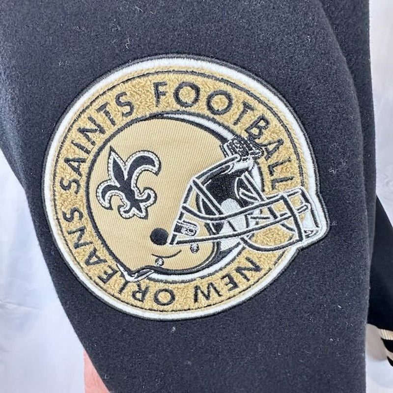 NFL New Orleans Saints Ultra Game Full-Snap Bomber Jacket Black Mens Size S