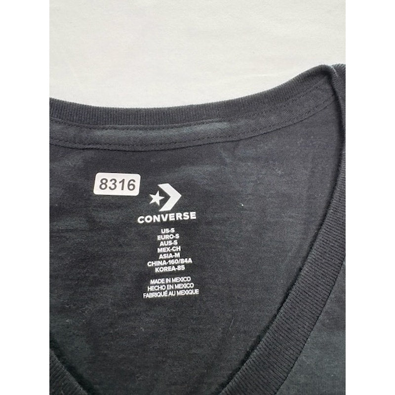 Converse V-Neck T-Shirt Floral-Printed Chuck Taylor Logo Black Womens Size S