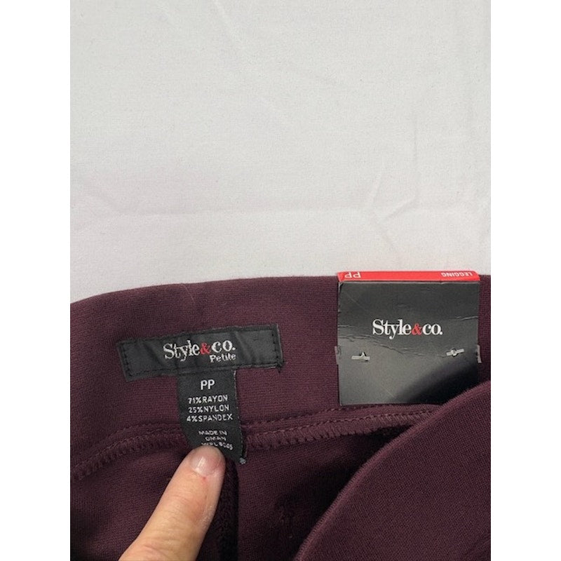 Style&Co Petite Leggings Mid Rise Comfort Waist Stretch Burgundy Size PP