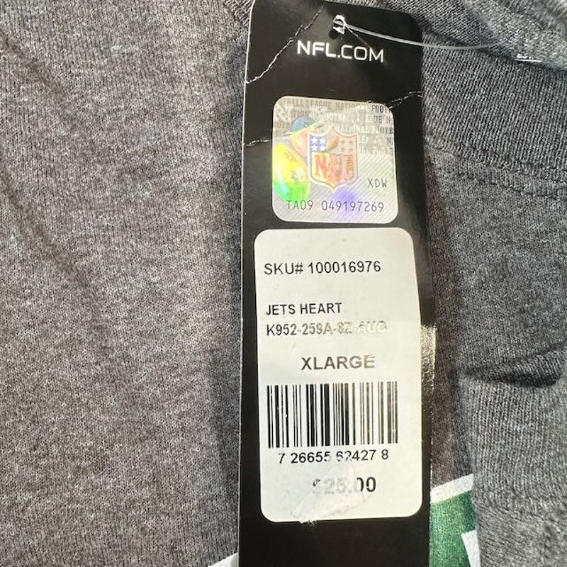 Majestic NFL New York Jets Heart & Soul T-Shirt Short Sleeve Heather Gray XL