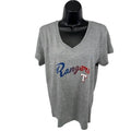 47 Brand Texas Rangers T-Shirt Cooperstown Collection Wahconah V-Neck Gray Womens Size L