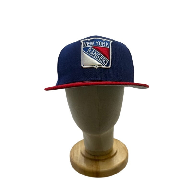 New Era New York Rangers NHL 59FIFTY Fitted Hat Flat Brim Blue Red Mens 7 1/8