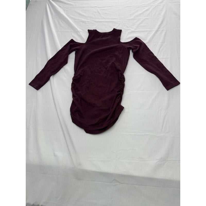 Hippie Rose Ruched Cold-Shoulder Sweater Crewneck Wine Womens Juniors' Size XS