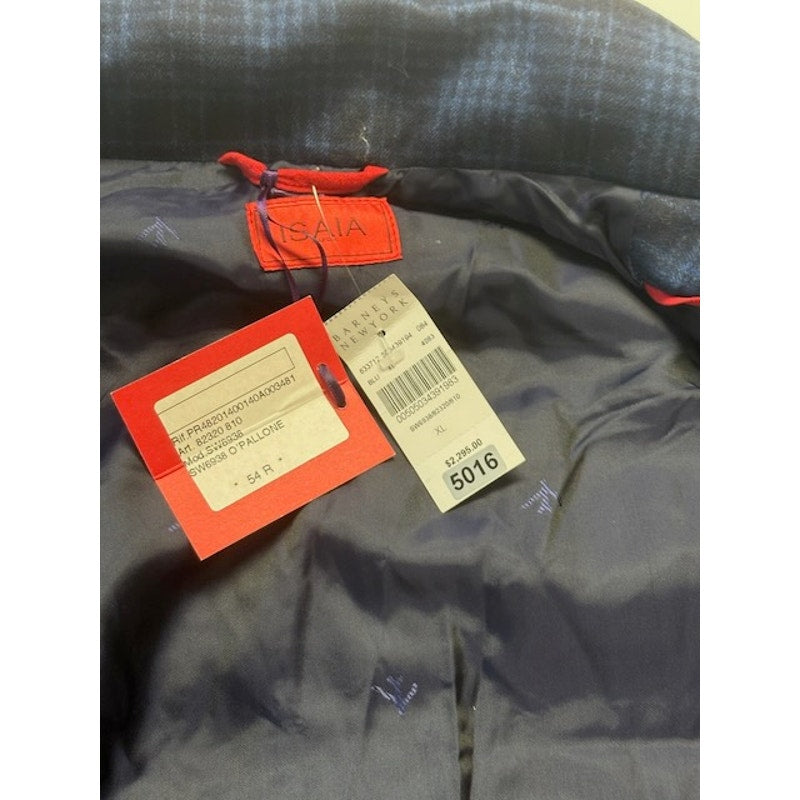 Isaia O'Pallone Quilted Plaid Down Puffer Vest Blue/Black Mens Size 54R