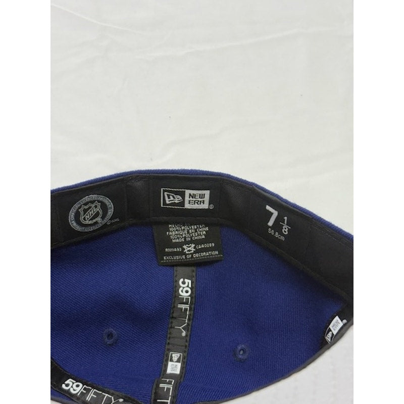 New Era New York Rangers NHL 59FIFTY Fitted Hat Flat Brim Blue Red Mens 7 1/8