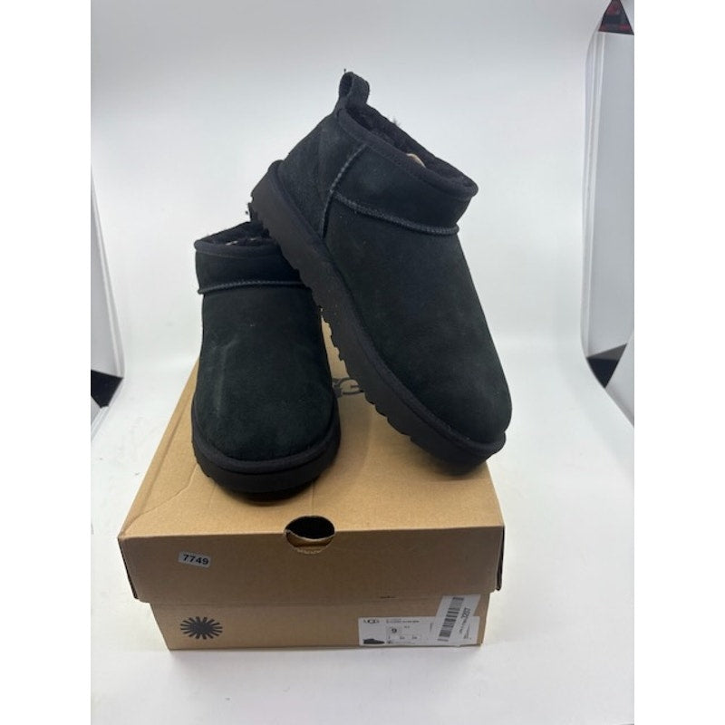 UGG Classic Ultra Mini Shearling Booties Slip-On Casual Black Womens Size 9