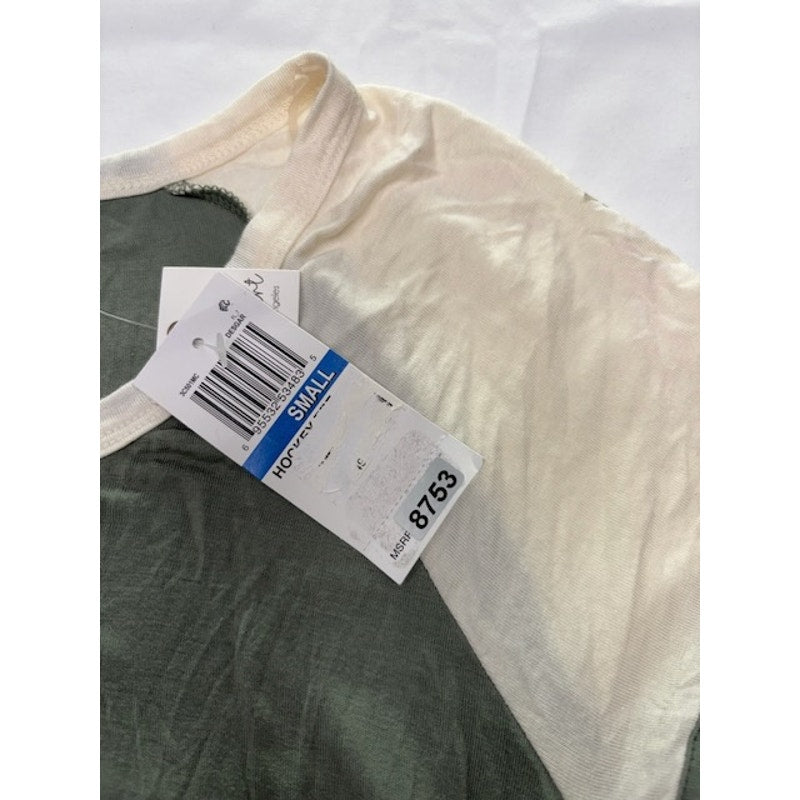 Ultra Flirt Lace-Up Front Tunic Top Short Sleeve Hi-Low Green Ivory Womens S