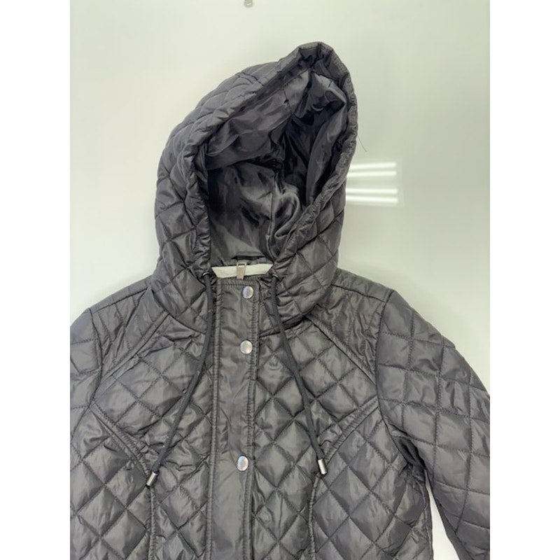 Sebby Hooded Water-Resistant Diamond Quilted Hooded Coat Black Womens Size S