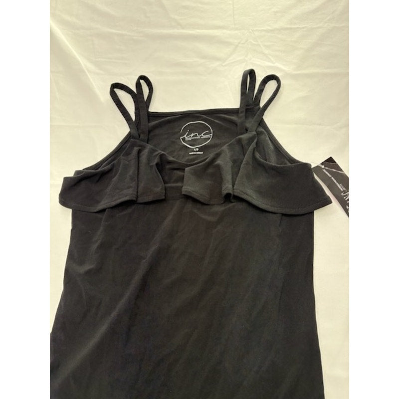 INC International Concepts Petite Ruffle Cami Top Black Womens Size P/P