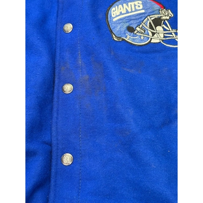 G-III Carl Banks NY Giants Leather Varsity Bomber Jacket Blue/Black Mens Size XL