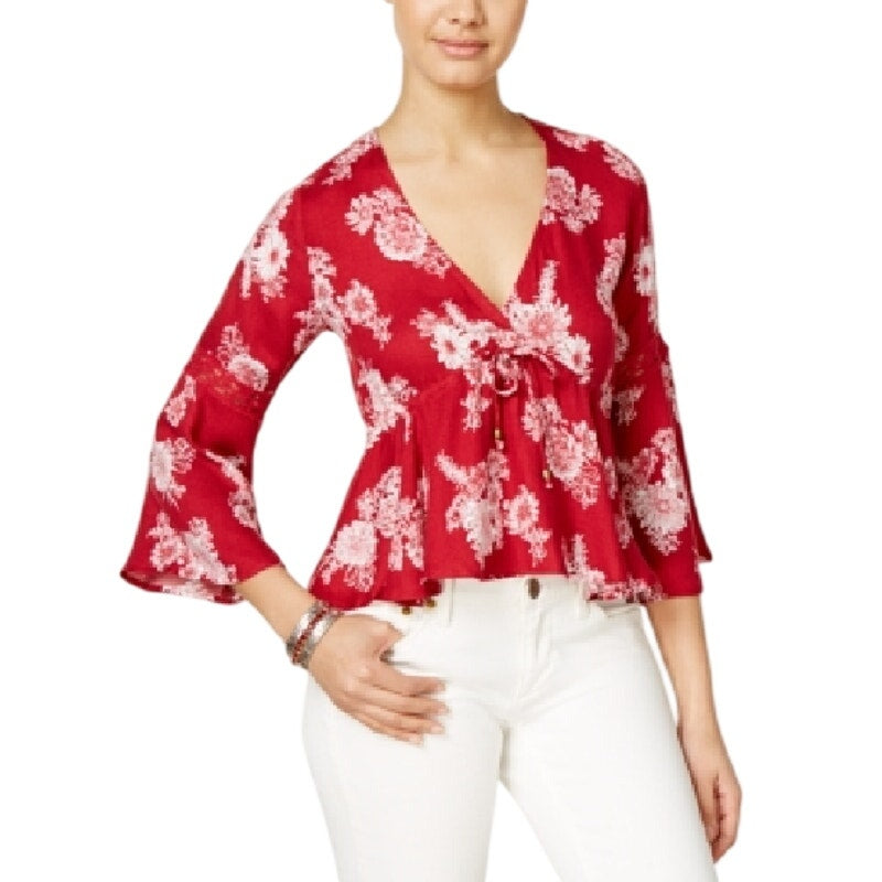 American Rag Cie High-Low Floral-Print Peasant Top Biking Red Combo Size XS