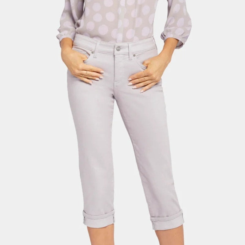NYDJ Marilyn Straight Crop Capri Jeans Mid Rise Cuffed Hem Gray Womens Size 10P