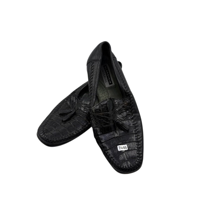 Florsheim Imperial Caiman Alligator Tass Slip On Loafer Shoes Black Mens Size 8