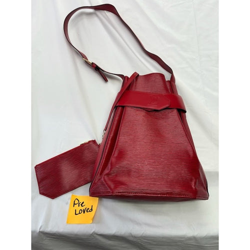 Authentic Louis Vuitton Sac d'Epaule Handbag Epi Leather Bucket Bag M80197 Red