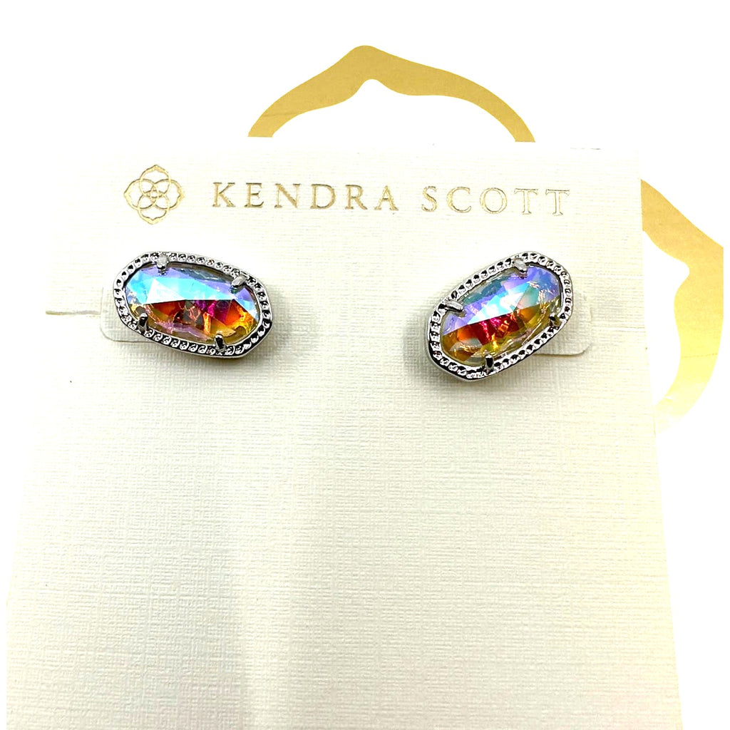 Kendra Scott Ellie Golver Stud Earrings Silver Lilac Abalone Oval Shaped