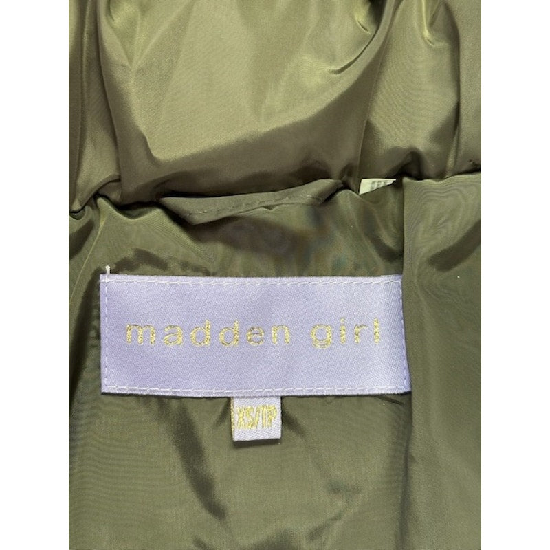 Madden Girl Hooded Faux-Fur-Trim Puffer Coat Zip-Up Olive Juniors Size XS