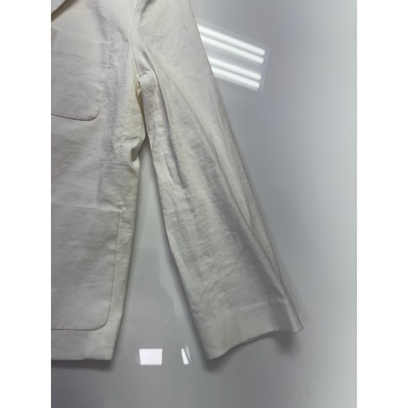 Theory Shrunken Patch Pocket Blazer Button Front White Crunch Womens Size 4