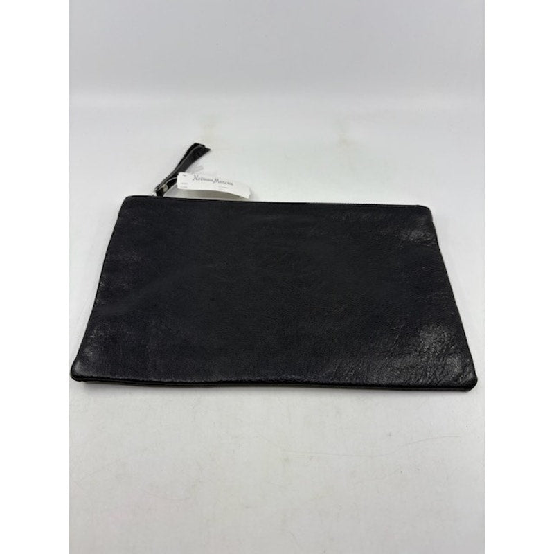 Lauren Merkin Leather Clutch Wristlet Gold Bar Detail Zip Handbag Black