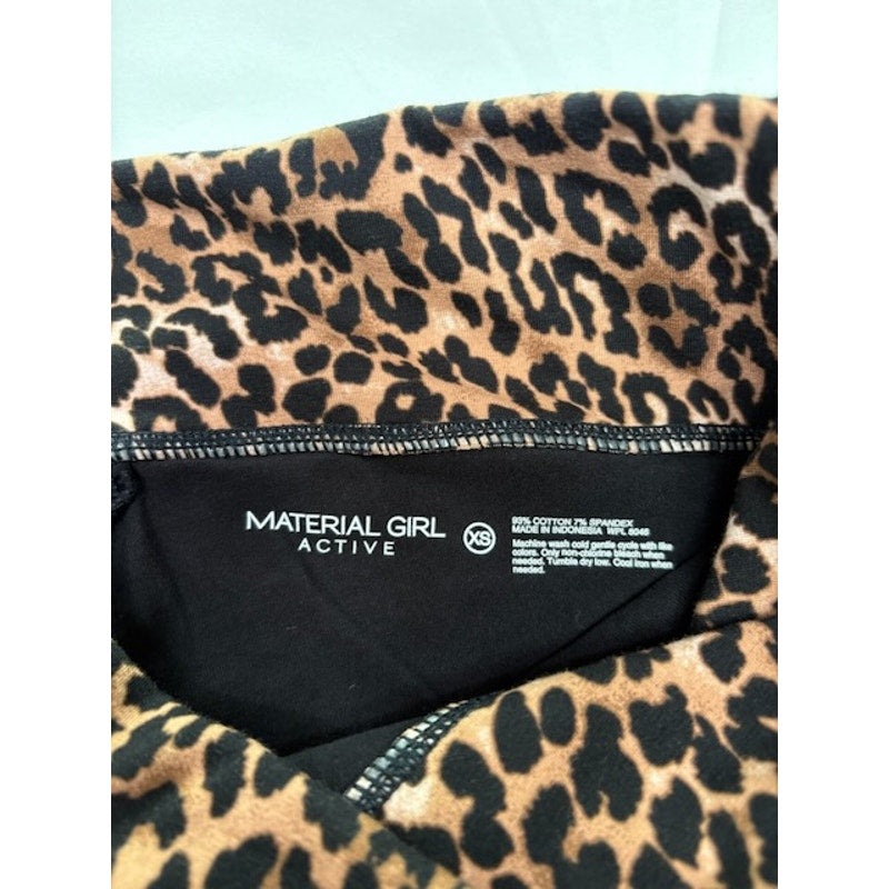 Material Girl Active Capri Leggings Leopard Fold Over Waist Black Womens XS