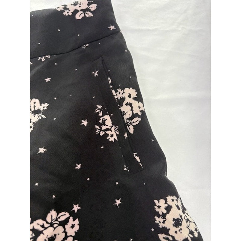 Shift Wide Leg Pants Floral Print High Waist Stretch Womens Black Size XS