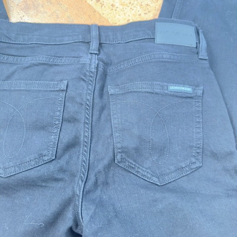 Calvin Klein High Rise Skinny Ankle Jeans Button-Fly Denim Black Womens Size 27
