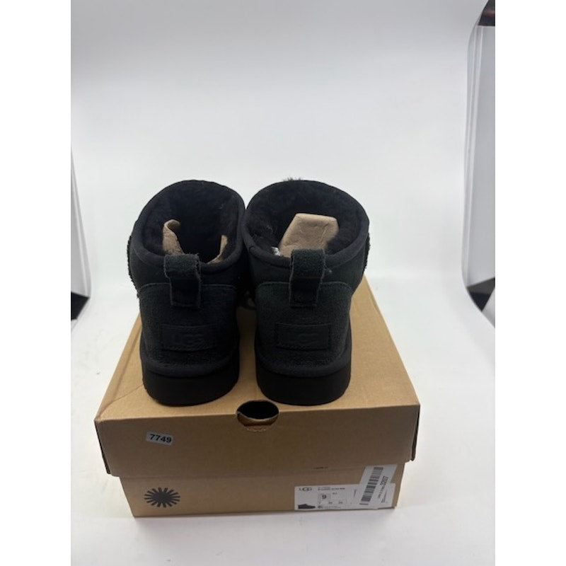 UGG Classic Ultra Mini Shearling Booties Slip-On Casual Black Womens Size 9