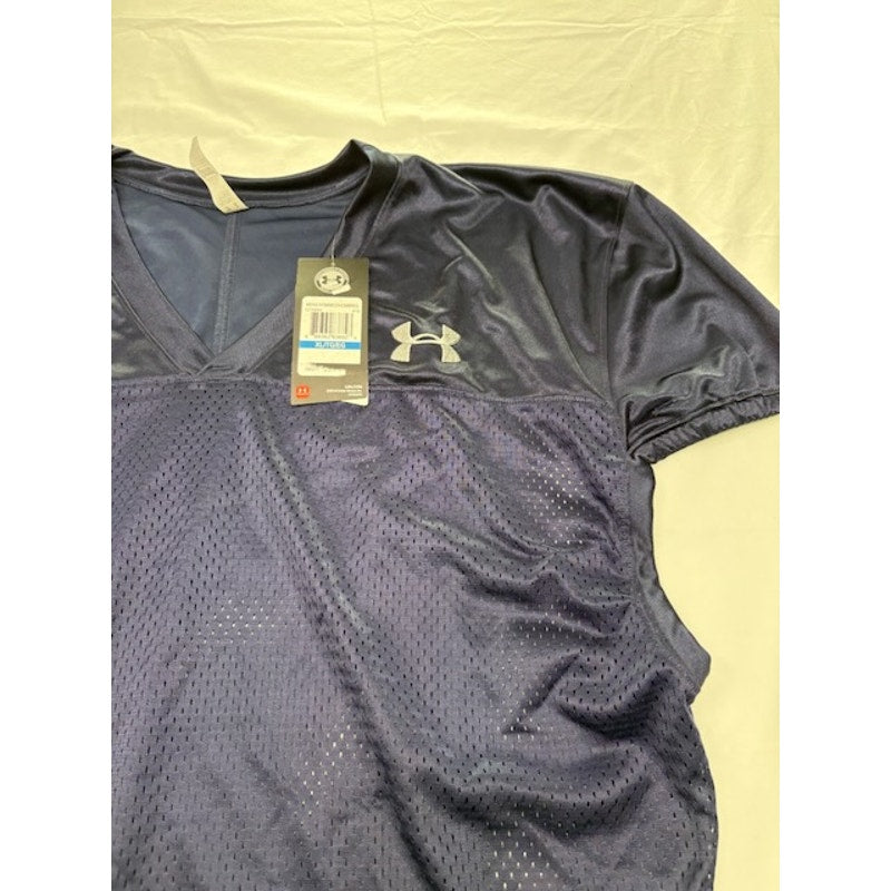 Under Armour Heat Gear Football Jersey Short Sleeve Fitted Navy Mens Size XL