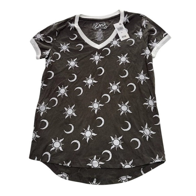 Doe Mighty Fine Sun and Moon Graphic T-Shirt Vintage Black White Juniors XS