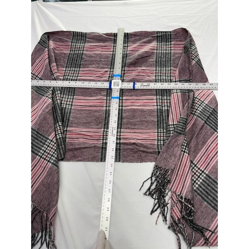 Classic Plaid Fringe Tassel Scarf Shawl Soft Woven Wrap Pink Gray One Size